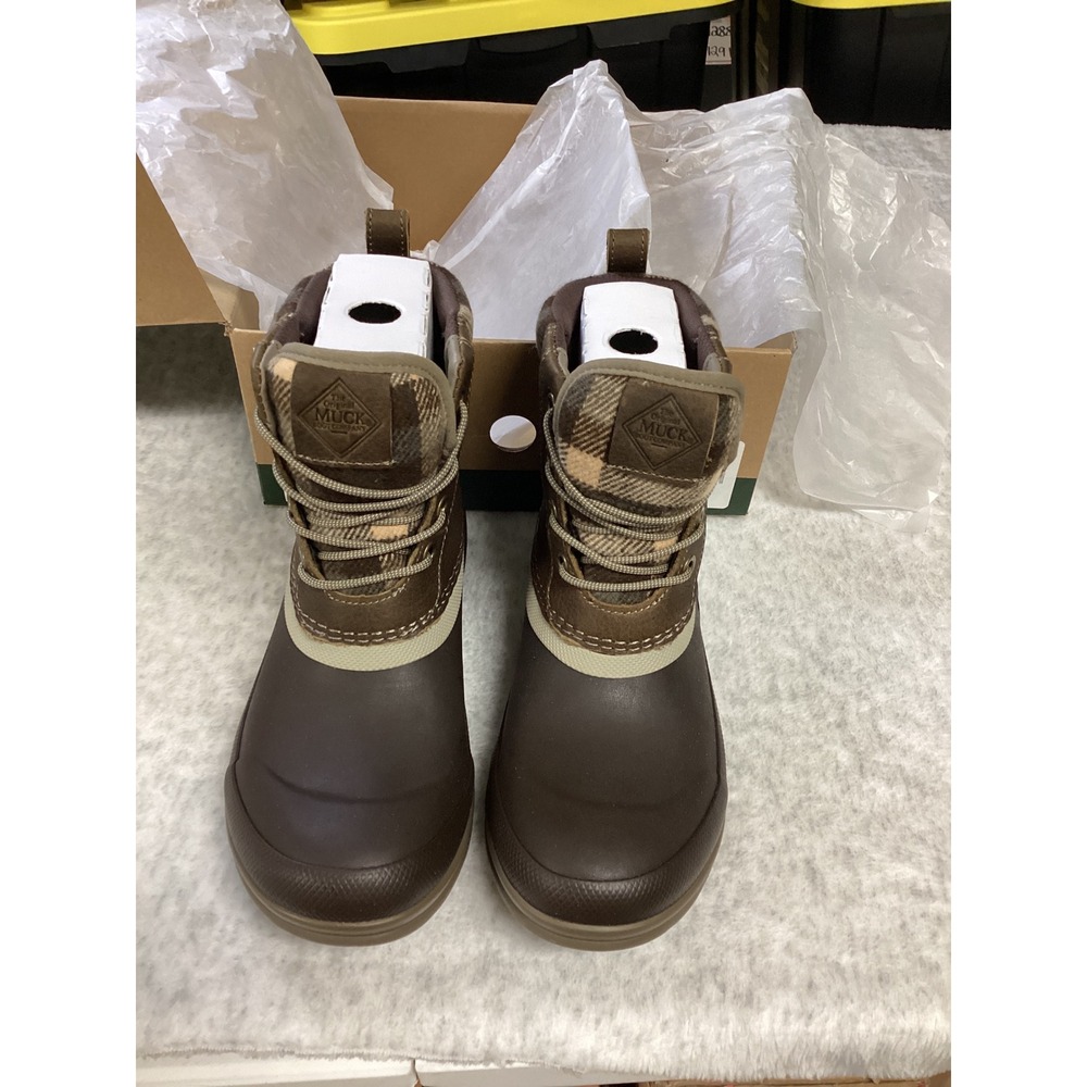 Muck Boot Company Originals Leather Duck Lace Boots Brown Plaid ODLW109 Womens 7